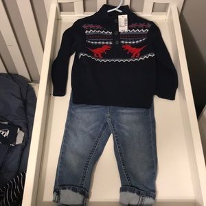 Winter dinosaur retro sweater and jeans